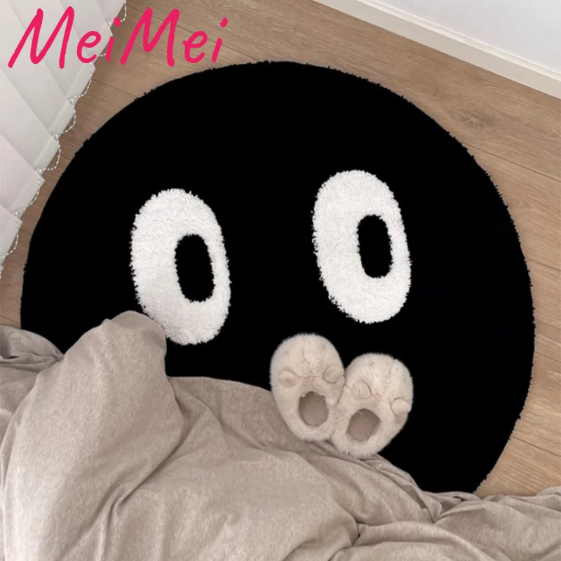 

Top Quality Cute Eye Pattern Round Tufting Rugs for Bedroom Decoration Modern Minimalist Style Black Carpet Bathroom Non-slip