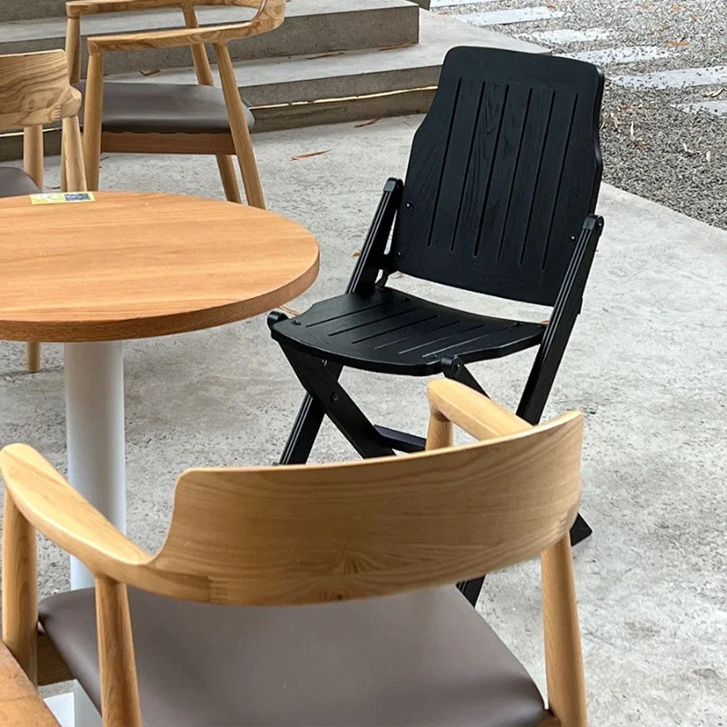 

Solid wood folding chair, dining chair cafe ash wood retro quiet back chair