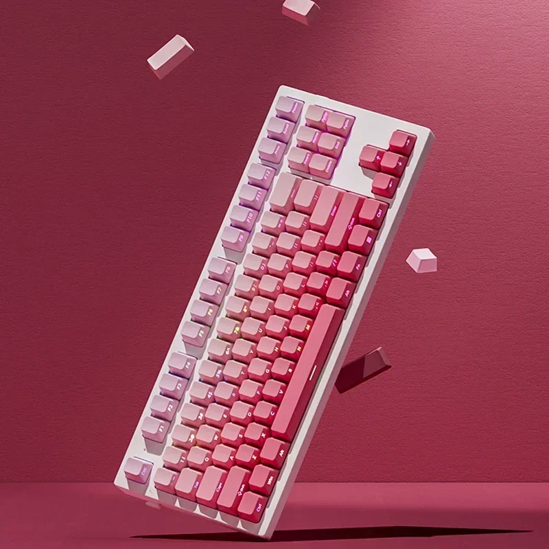 133 Keys Double Shot Shine Through Keycaps Strawberry Pink Side Print PBT Keycaps Cherry Profile for MX Switches Gaming Keyboard view 6