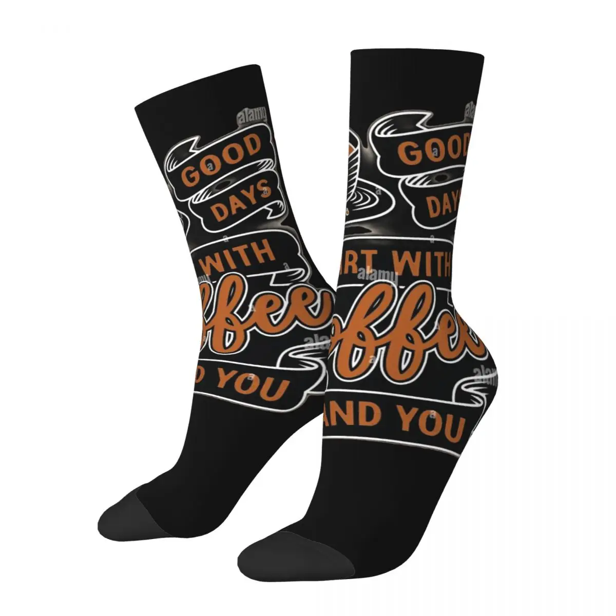 Hip Hop Good Days Start With Coffee Crazy Men's compression Socks Unisex Good Days Start With Coffee Harajuku Seamless Crew Sock