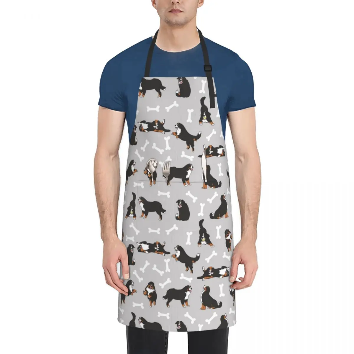 

Playing Bernese Mountain Dog - Gray Background Apron kitchen clothes for men women's kitchens Apron