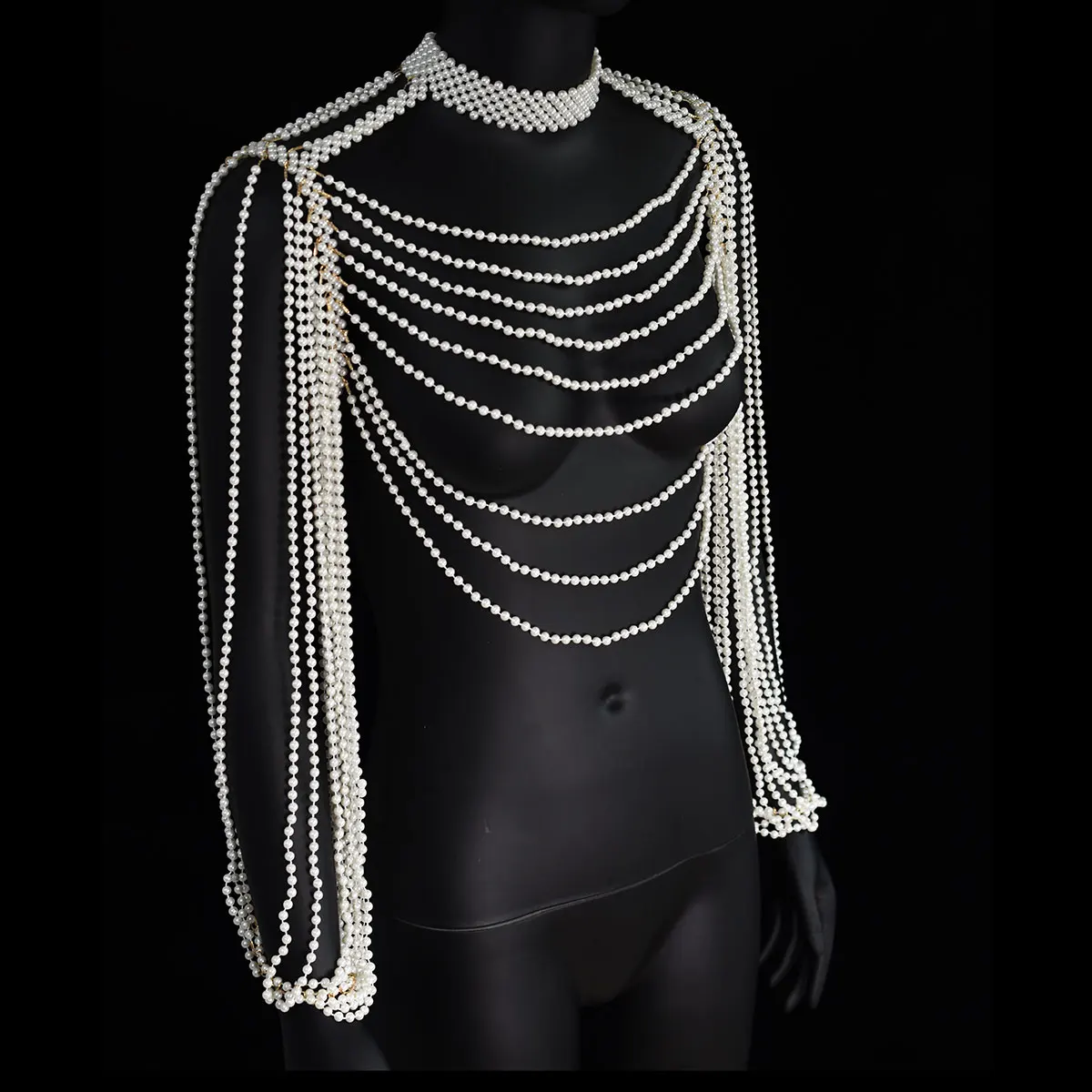 Elegant Luxurious Faux Pearl Shoulder Chain Finger Chain Fashion Body Jewelry Festival Show Dresse Accessories For Party