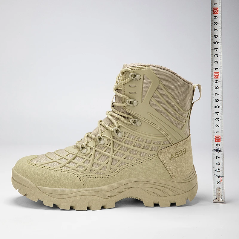High Top Hiking Shoes Men Leather Waterproof Desert Combat Training Boots Anti-slip Tactical Boots Outdoor Men Motorcycle Boots