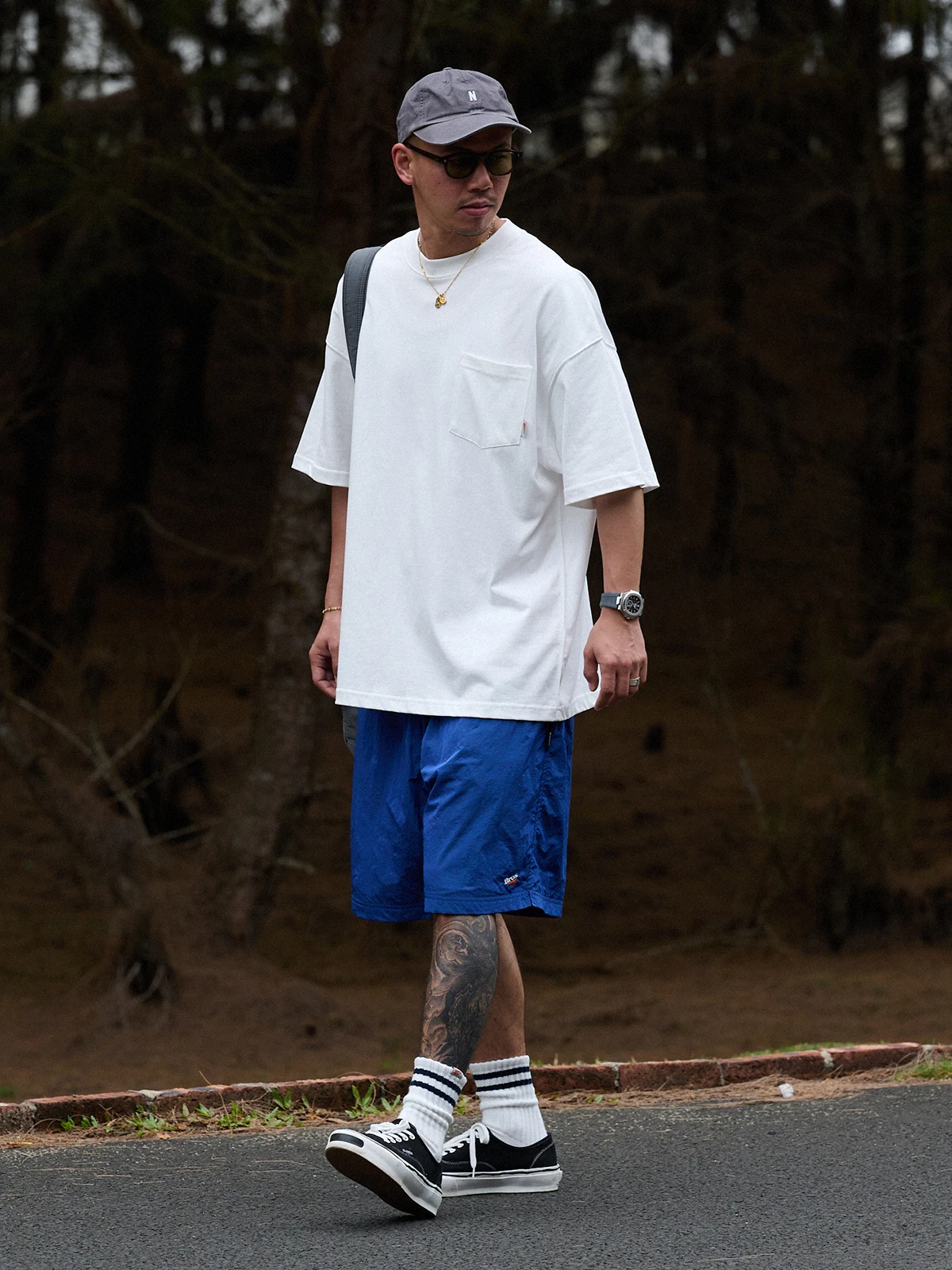 Broshood Bros Loose Fit  Color Pocket Tee Spring Summer Japanese Style Short Sleeve T-Shirt Youth Fashion Casual Wear