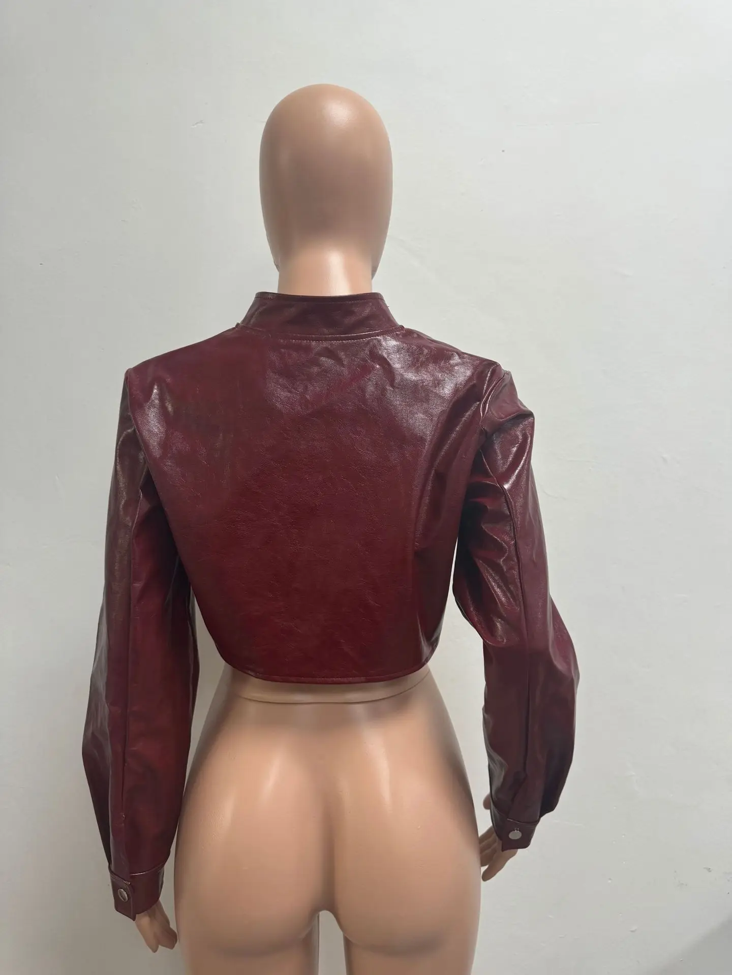 Frauen Kurze Mäntel Faux Leder Jacken Stehkragen Pu Mantel Arbeit Y2k Streetwear Jacke Zipper Slim Fit Oberbekleidung Herbst Winter