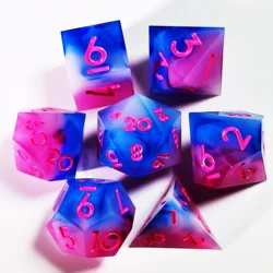 DnD Dice Set - 7-Piece Sharp Edge Resin Dice with Pink Blue , Handmade Polyhedral Dice for Dungeons & Dragons, Perfect for RPG
