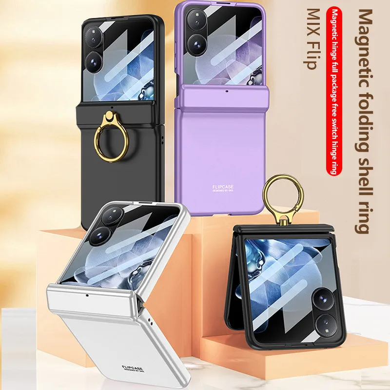 

With Ring Holder Phone Case For Xiaomi Mix Flip Magnetic Folding Hingle Full Protective Cover