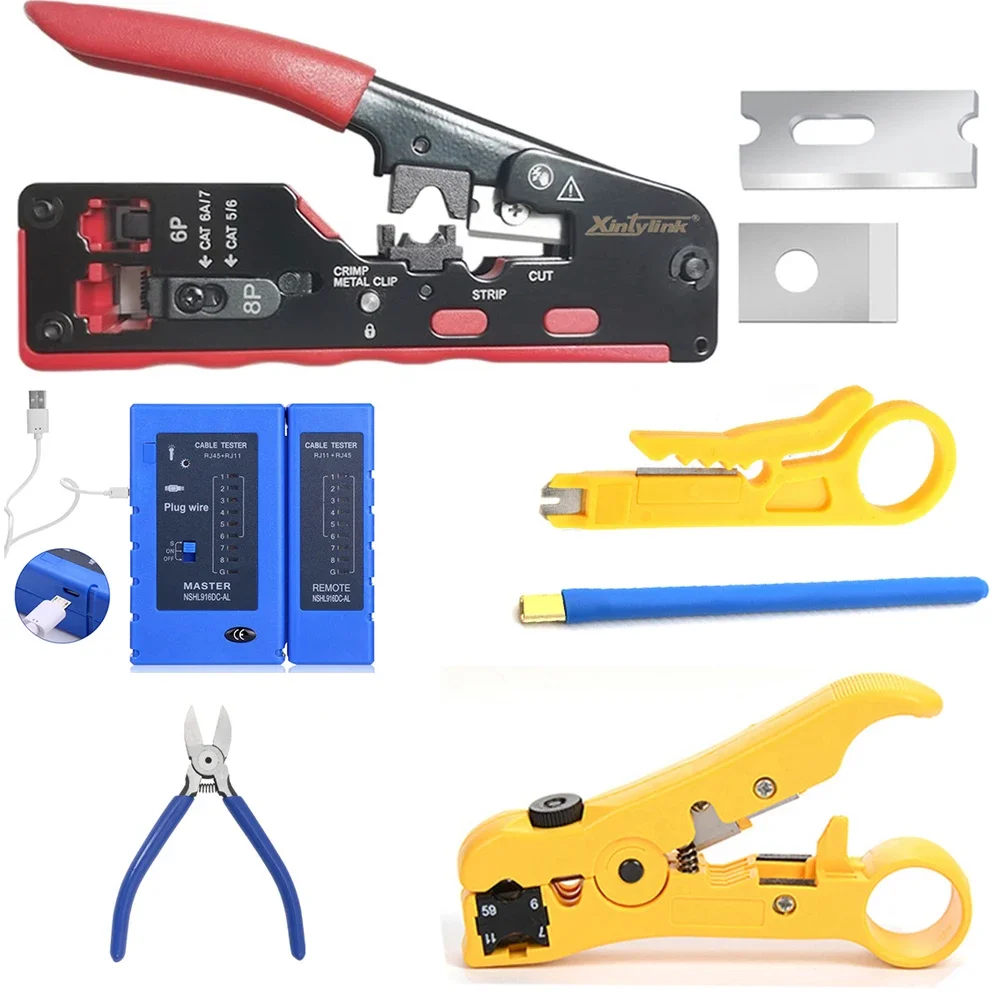 

New 2024 CAT5 CAT6 CAT6A CAT7 CAT8 Crimping Pliers rj45 crimper network tool stripper cutter ethernet cable clamp lan kit strip