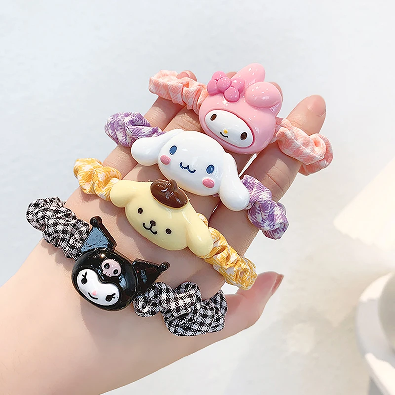 Kawaii Cartoon Sanrio Kuromi Elastic Hair Rope Cute Cinnamoroll Rubber Band For Girls Hair Tie Hair Accessories