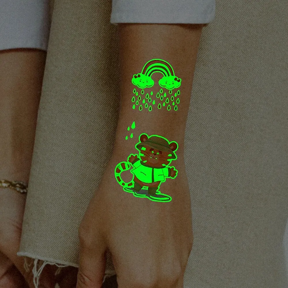 10pcs Luminous Dinosaur Glow Waterproof Temporary Tattoo Stickers Mermaid Lion Flash Tatto For Kids Arm Body Art Fake Tattoos