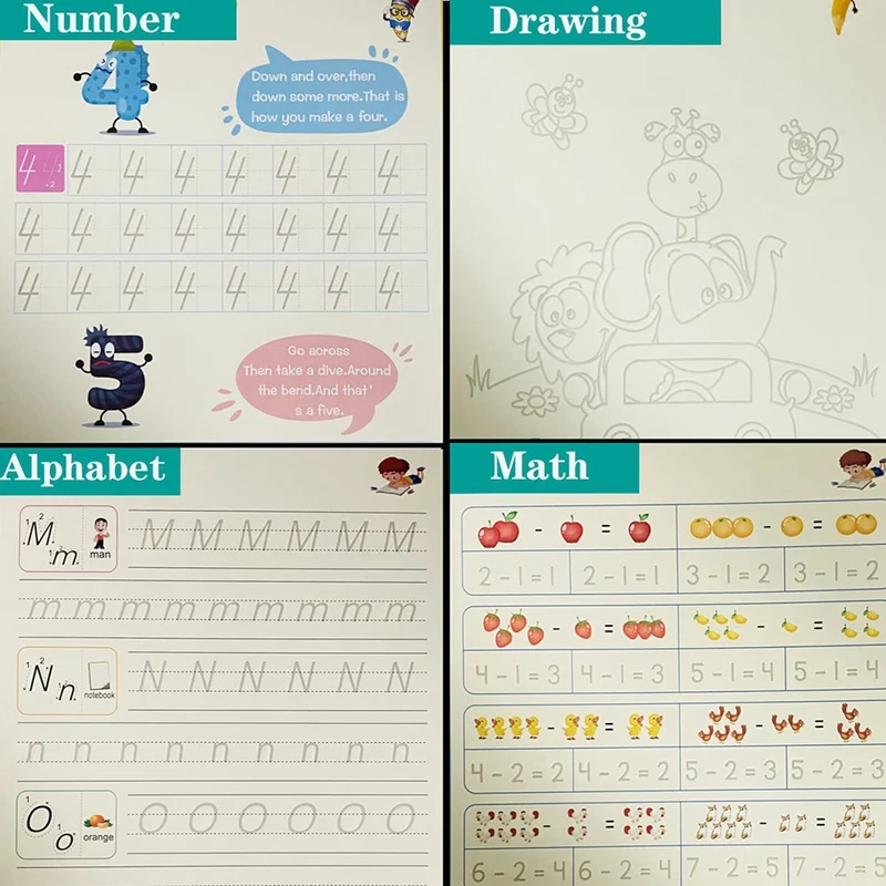 كتاب تدريب على الكتابة اليدوية مخدد للأطفال ، دفتر سحري ، كتابة بقلم حبر يختفي تلقائيًا ، 4 *