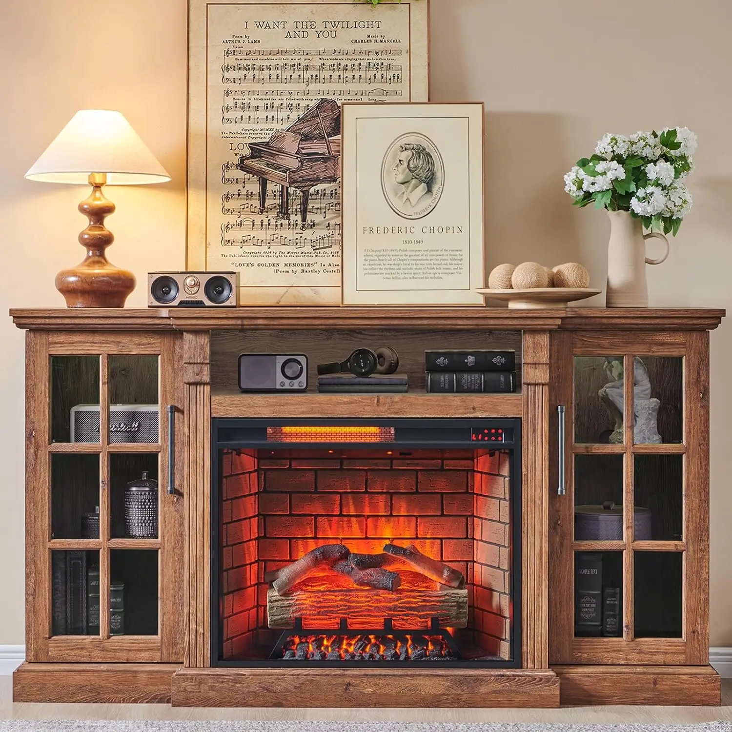 

65" Fireplace TV Stand Console LED 28" Electric Heater 4-Color Sound Living Room, Customized