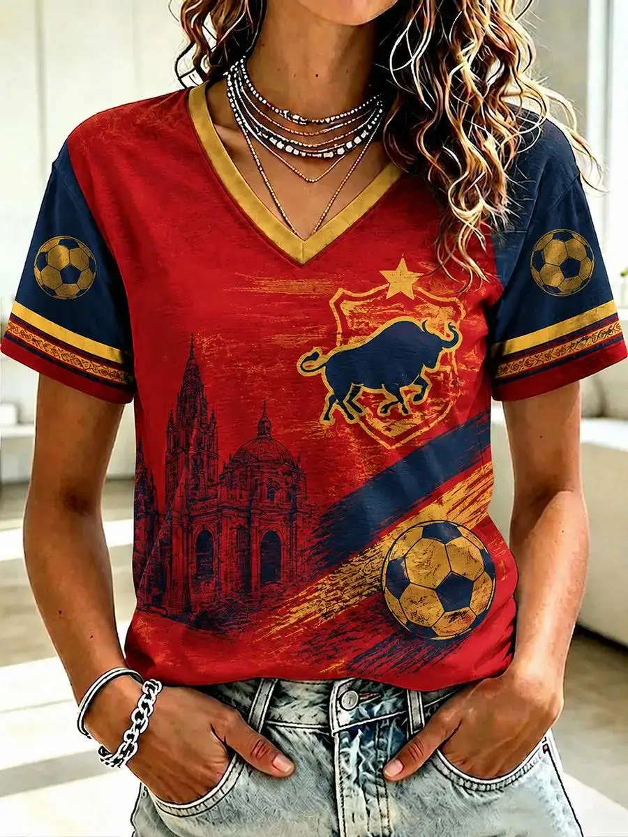 Fashion XXL Edition Spanish Fans Football Training T-Shirt 3D Digital Printing Comfortable and Breathable Family Clothing