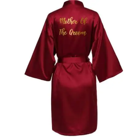 Silk Satin Robe Bride Robe Bridesmaid Robes Women Wedding Robes Bridal Robe Sleepwear Dressing Bathrobe Wine Red Gold Text