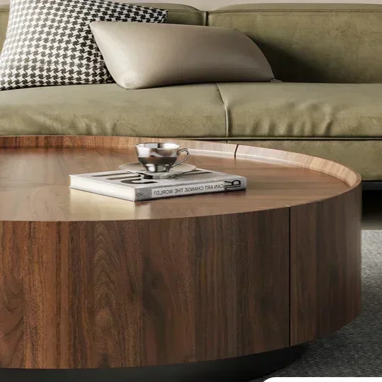 Design Nature Solid Wood Round Coffee Table and Durable 3C Reinforced Glass Side Table For Home Indoor