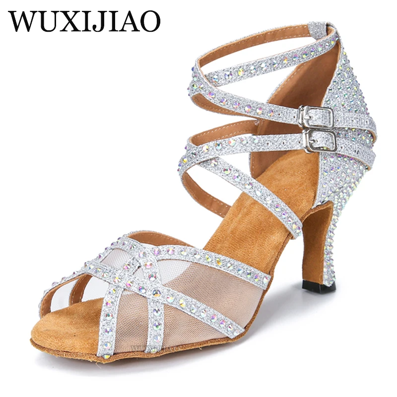 

Diamond inlaid Latin dance shoes Women's high heel sandals Indoor soft soled dance shoes Party social dance shoes