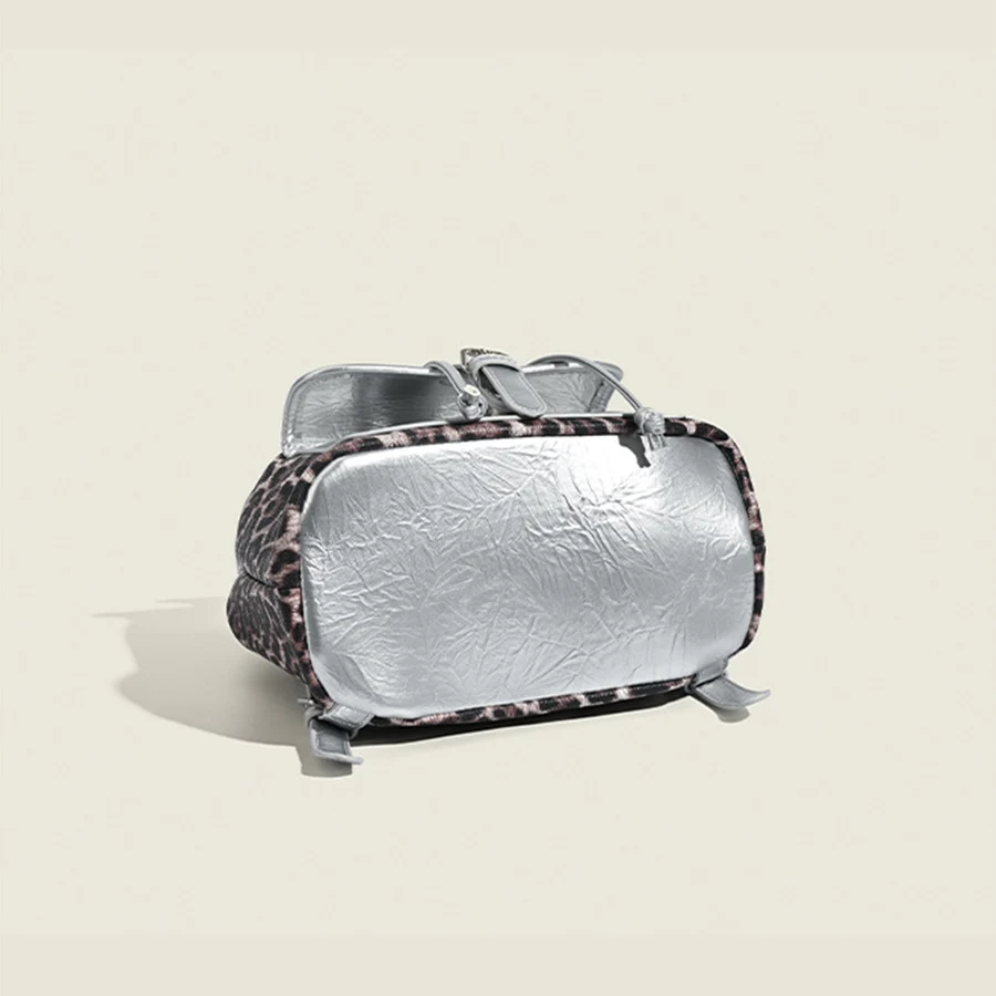 Fashion pu+leopard print Women Backpack Large drawstring schoolbag for Teenagers Girls Travel Designer commuter shoulder bagpack