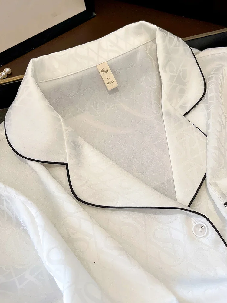 New  sleepwear short sleeved high-end white mulberry silk home suit set