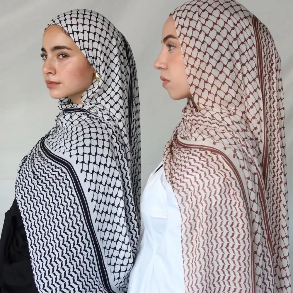 

Summer Printed Bubble Chiffon Keffiyeh Tudung, Muslim Hijab Shawl Headscarf for Ladies Daily Fashion Accessories