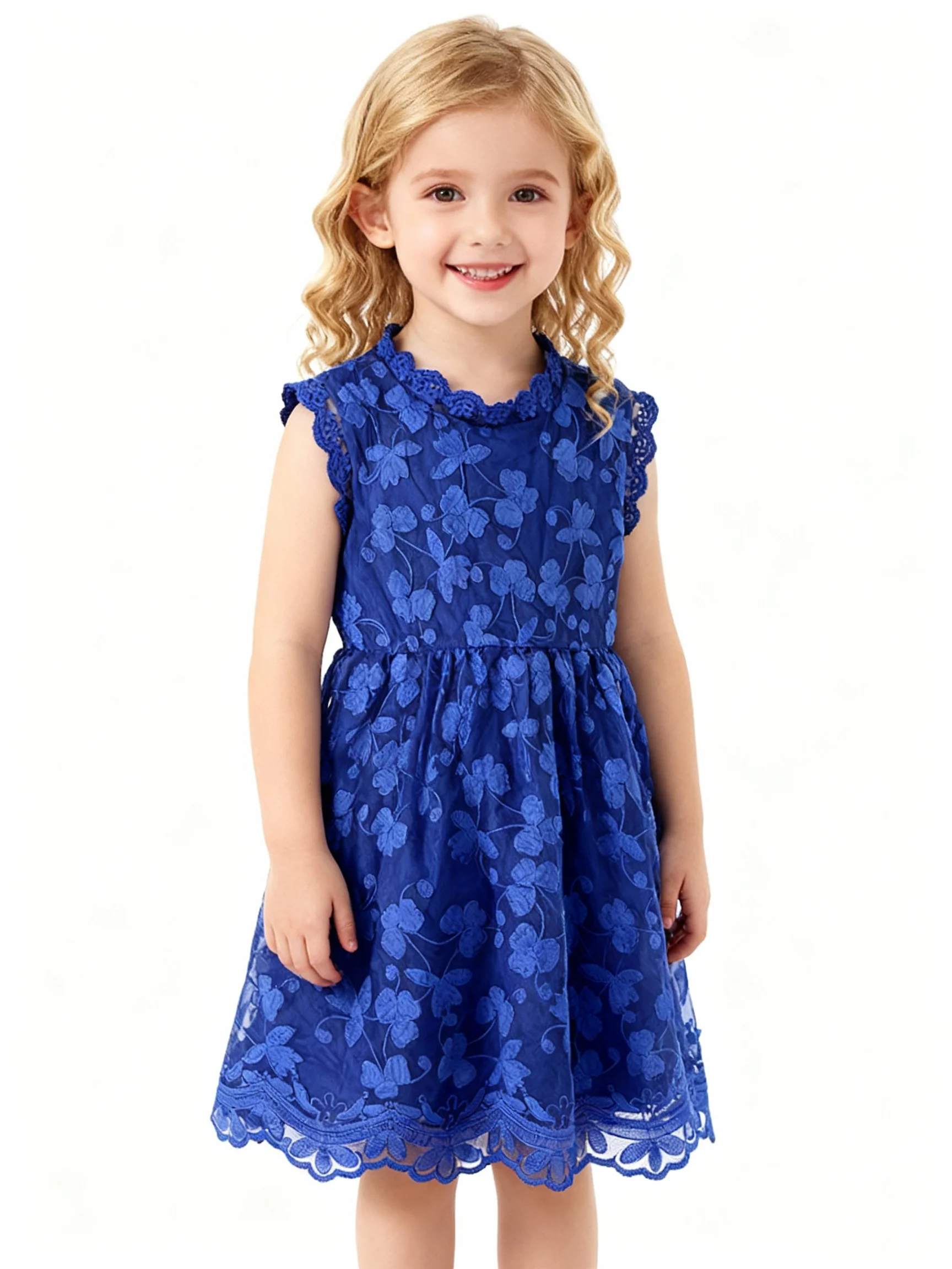 여름 소녀들의 새로운 세련된 민소매 꽃 자수 공주 드레스 귀엽고 우아한 레이스 드레스