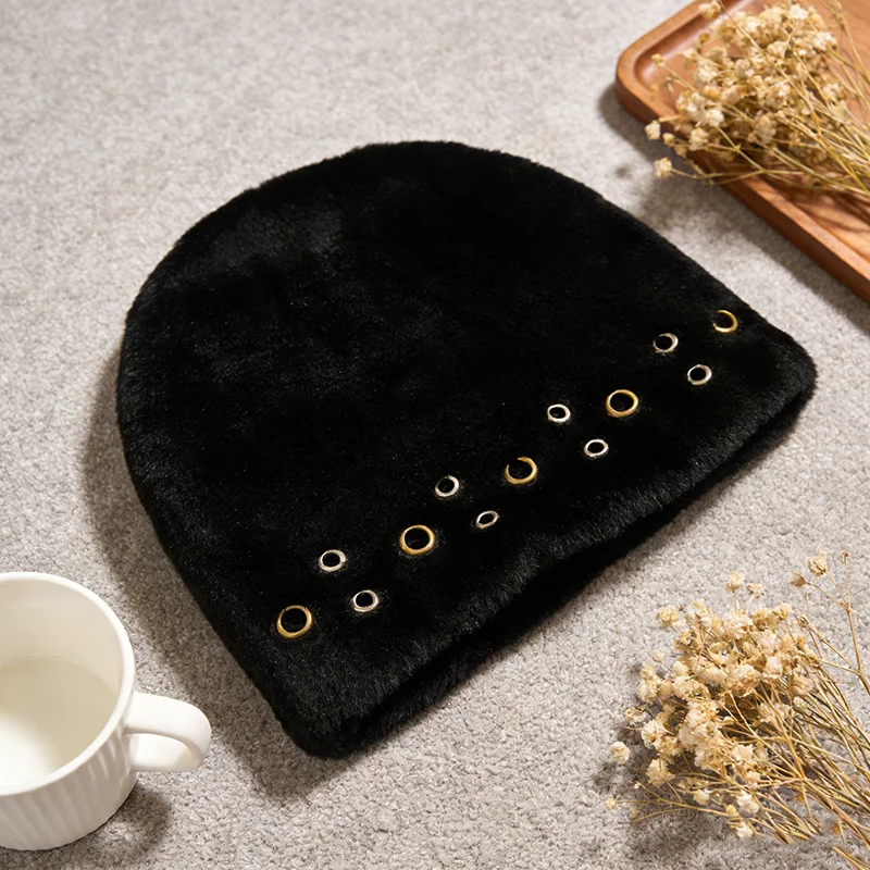 Spring Fashion Warm Plush Hat Solid Color Cross Hole Hollow Design Versatile Trendy Single Item Hooded Cap