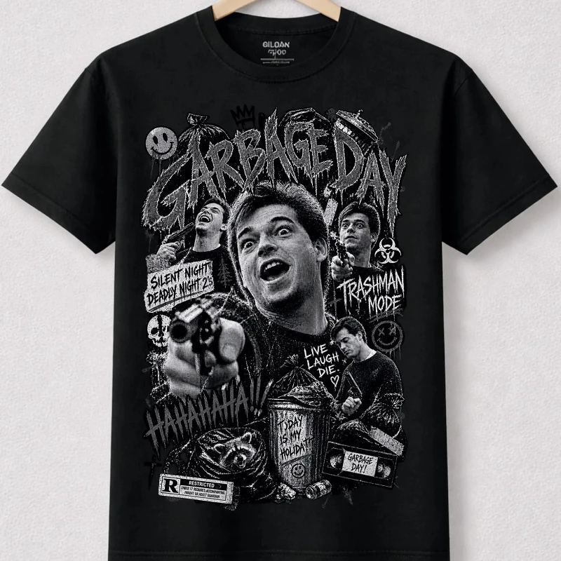 Garbage Day T-shirt, Posttraumatic Stress Disorder T-shirt Emojis T-shirt 80s Retro B-class Horror Funny Garbage Worker T-shirt