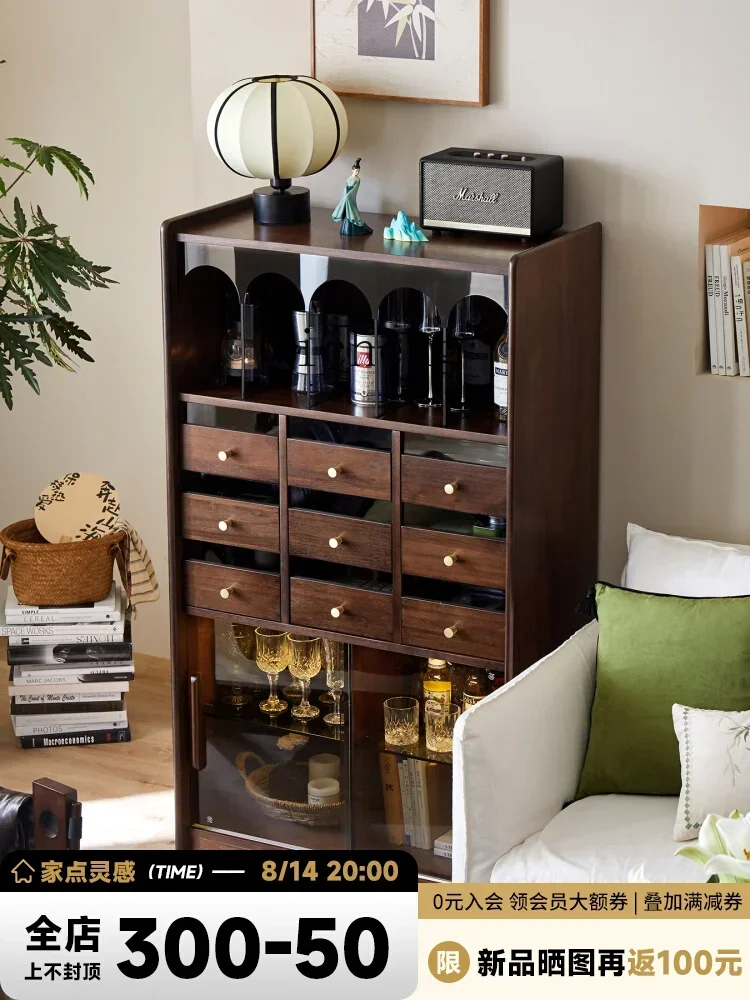 retro solid wood chest, living room, small snack locker, bedroom, bedside nine bucket storage cabinet home accessories