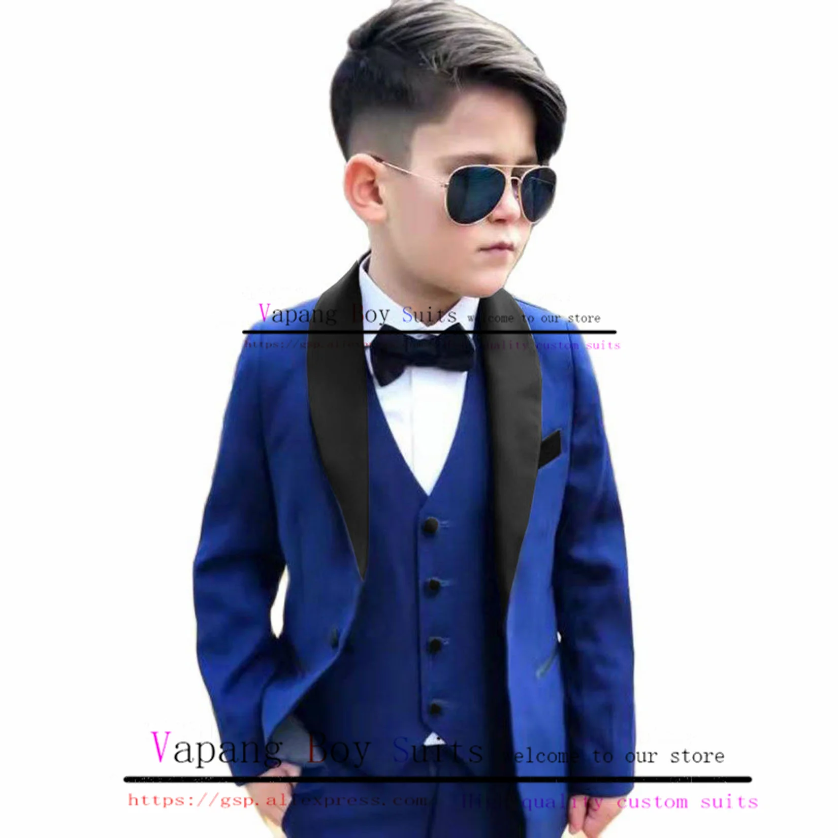 

Boy Suit Wedding Jacket Pants Vest Three Piece Shawl Collar Blazer for Kids Fashion Custom Complete Outfit