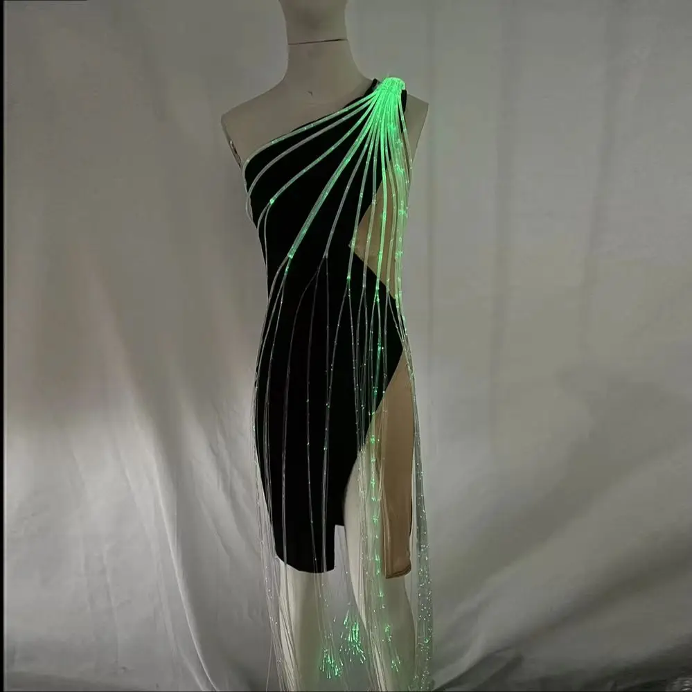 LED luminous performance fiber optic dance clothes, qipao dance clothes, dance skirts, tight fitting dresses, Costume sexy adult