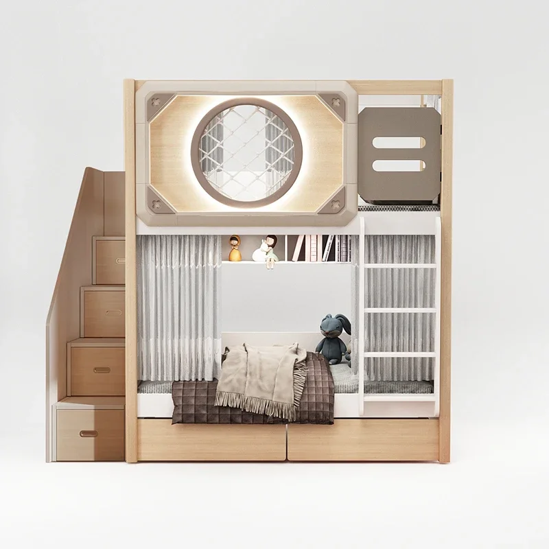 

All solid wood high and low bed bunk bed, small apartment, non-interference, mother and child bed