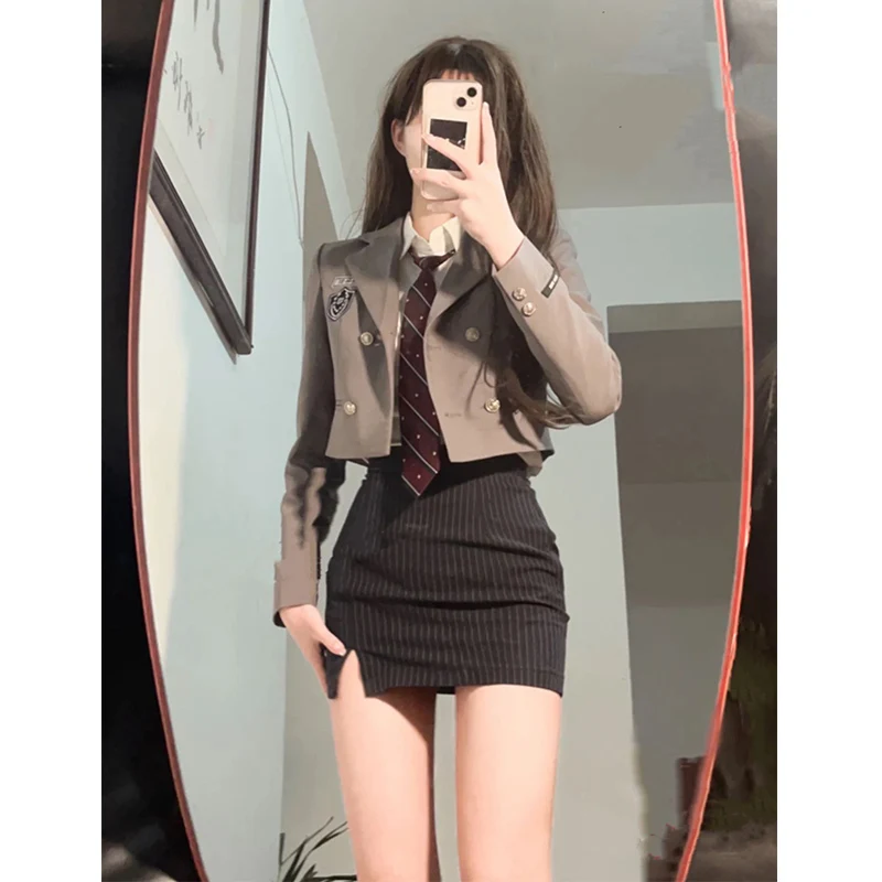 Vestido orme JK F de Outono Estilo Escolar de Drama Coreano Conjunto de Duas Peças Estilo Suave para o Dia a Dia S...