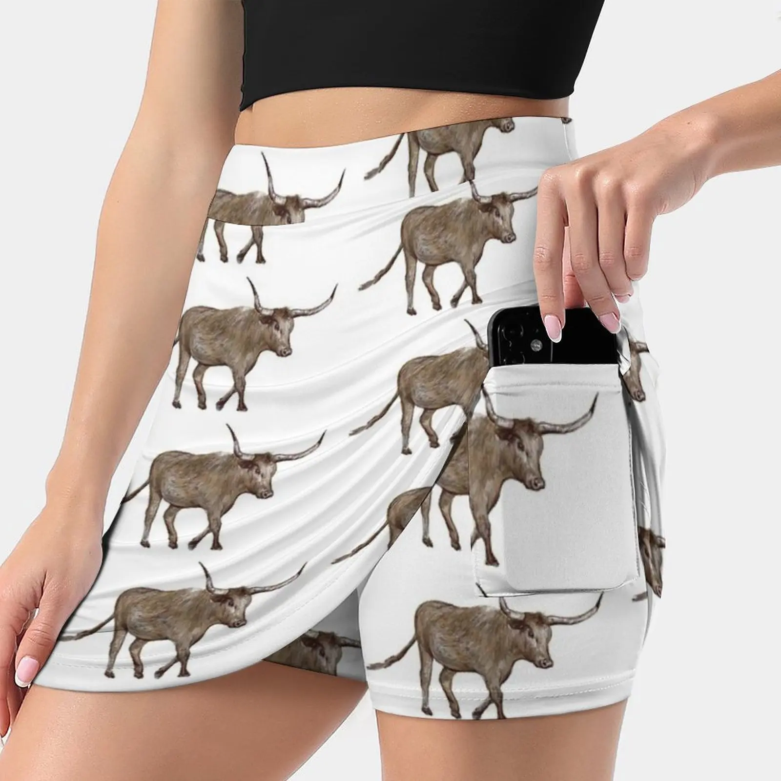 

Longhorn Steer Women's skirt With Hide Pocket Tennis Skirt Golf Skirts Badminton Skirts Running skirts Longhorn Bull Cow Cowboy