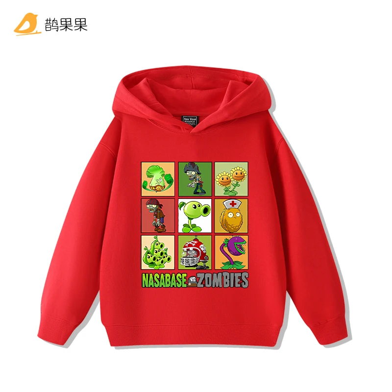 الإبداعية متعة النباتات مقابل لعبة الزومبي طباعة الأولاد البلوز الدافئة للأطفال عارضة أزياء الخريف والشتاء الصوف مقنعين البلوز