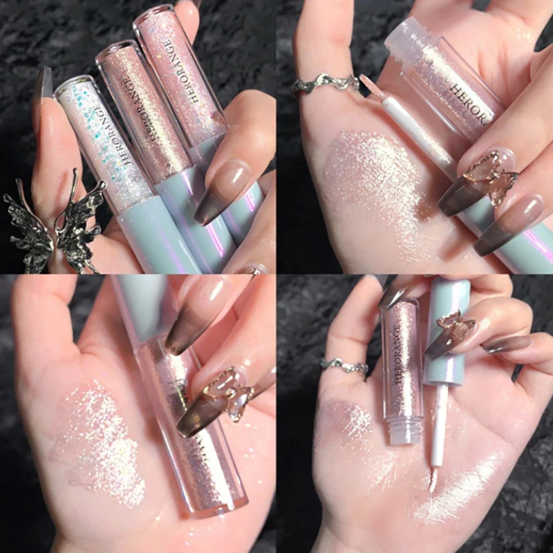 HERORANGE Glitzer-Textmarker, flüssiger Lidschatten, Eyeliner, langlebig, wasserdicht, Schimmer und Glanz, Augen-Seidenraupenstift, Beauty-Tool