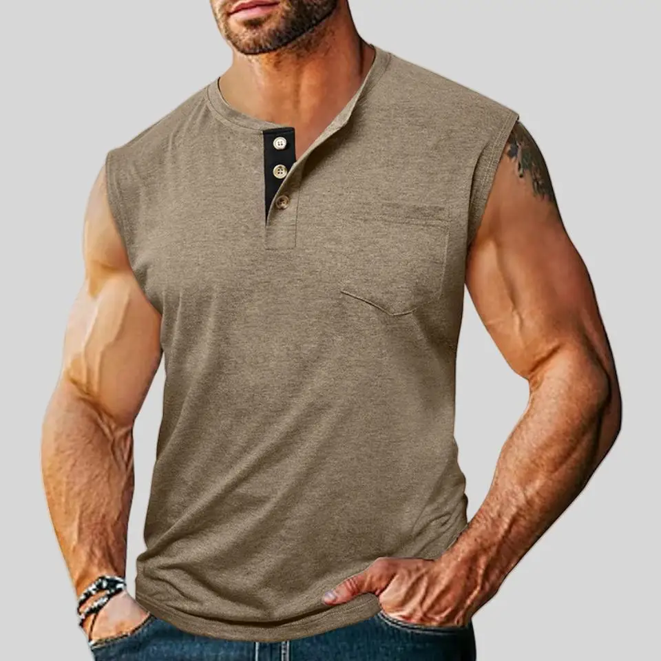 

BL ANME Men's Svel Wide oulder Vest Henry Collar Fitn Top Ethnic Clothing Spring 2026 round Ne Fitn Wear