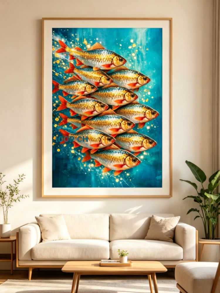 

500/1000/1200/2000 PCS Jigsaw Puzzles Turquoise Water Gold Shoal Family Activity Game for Bedroom Home Decor Gift Frameless