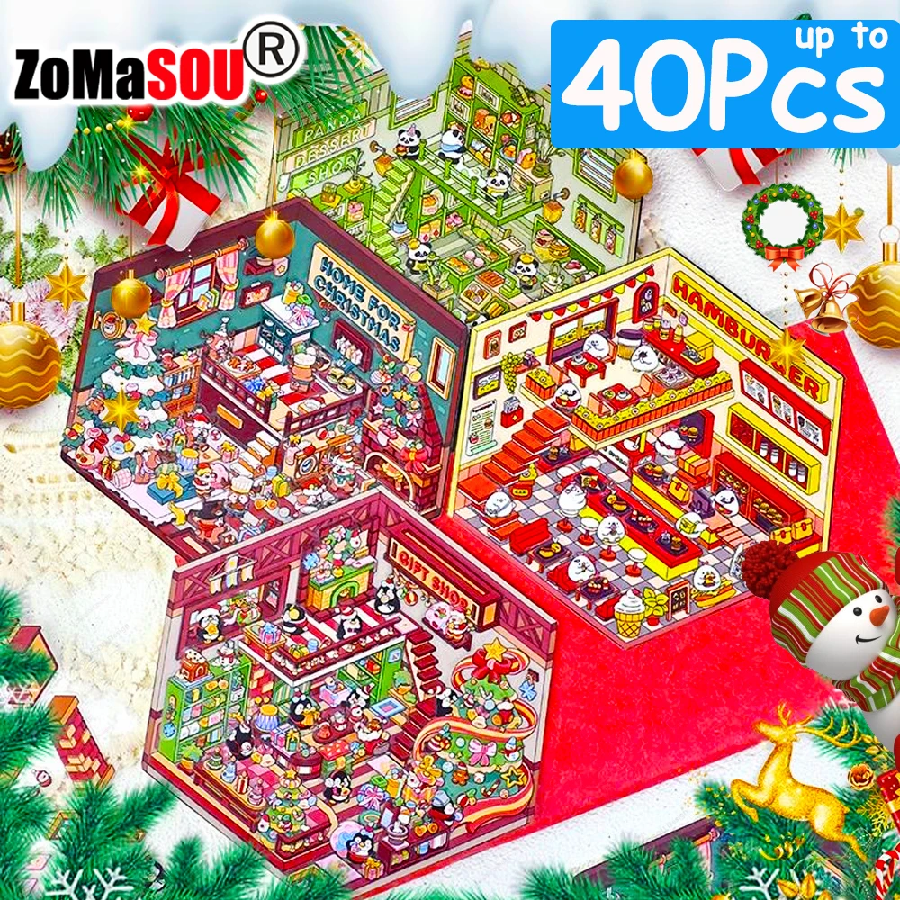 Top 40-1 Uds Navidad Diy pegatinas de paisajismo 3D escena en miniatura pegatinas de cabina escena apilamiento pegado lindo regalo para niños adultos