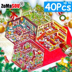 Top 40-1 Stuks Kerst Diy 3D Landschapsarchitectuur Stickers Miniatuur Scène Cabine Stickers Scène Stapelen Plakken Leuke Volwassen kind Gift