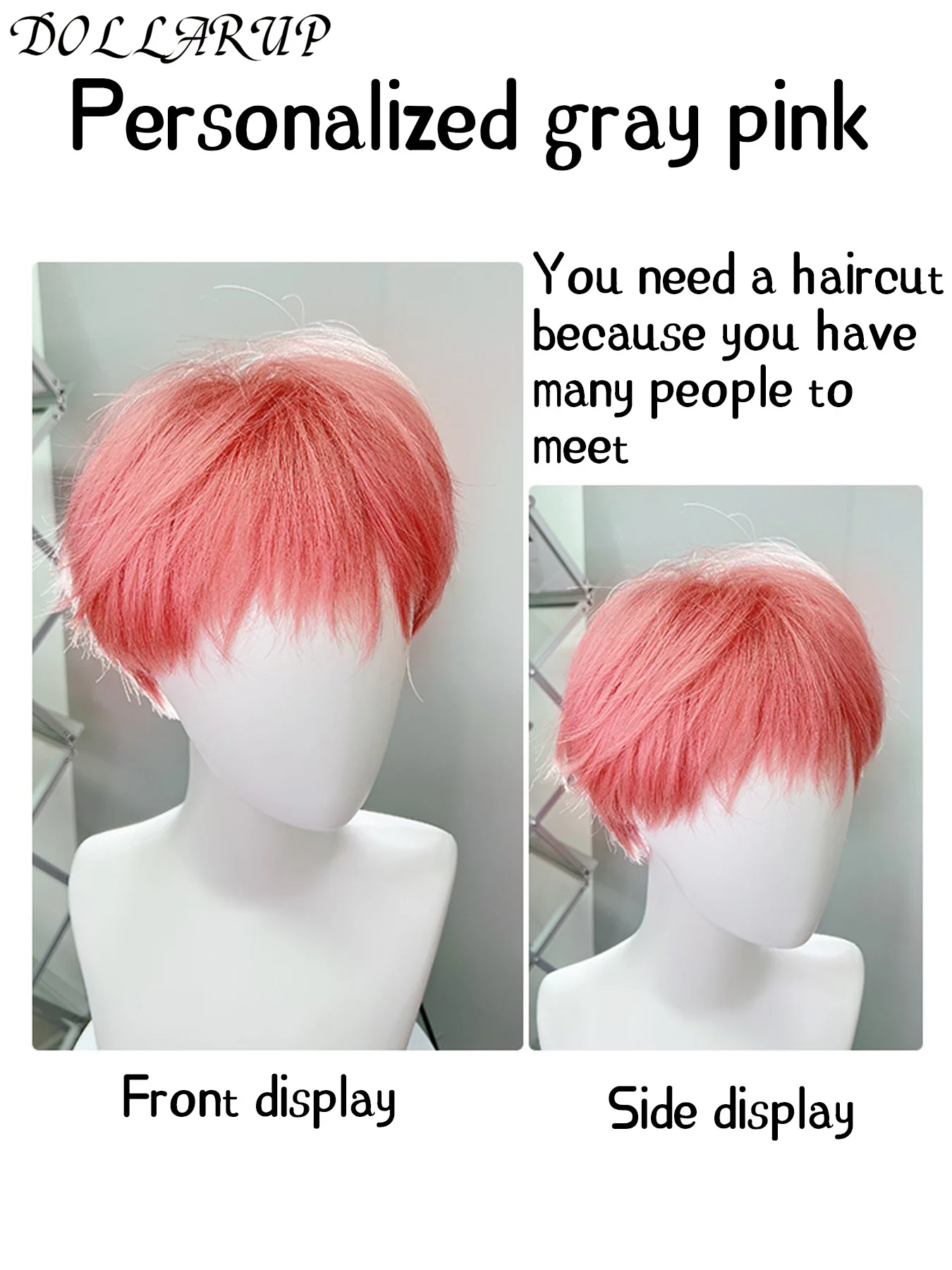 DOLLARUP Fashion Men Short Wig Light Pink Blonde Synthetic Wigs With Bangs For Male Women Boy Cosplay Costume Anime Halloween