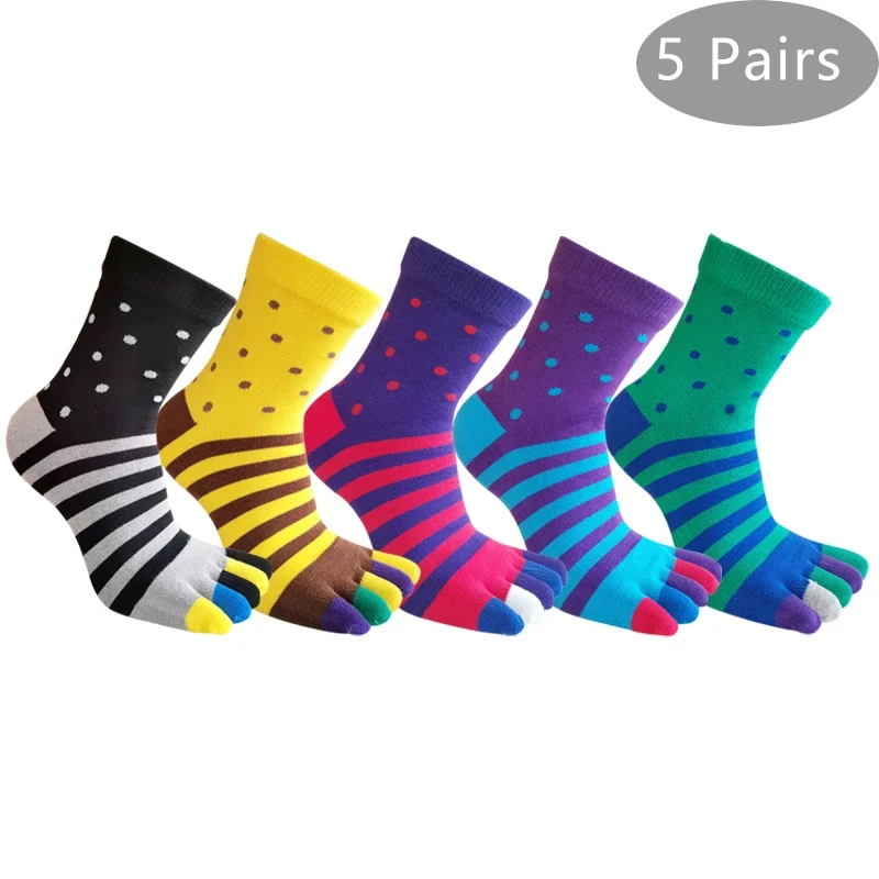 5 Pairs Man 5 Finger Short Socks Combed Cotton Thick Striped Round Deodorant Colorful Party Dress Business Toe Happy Funny Socks