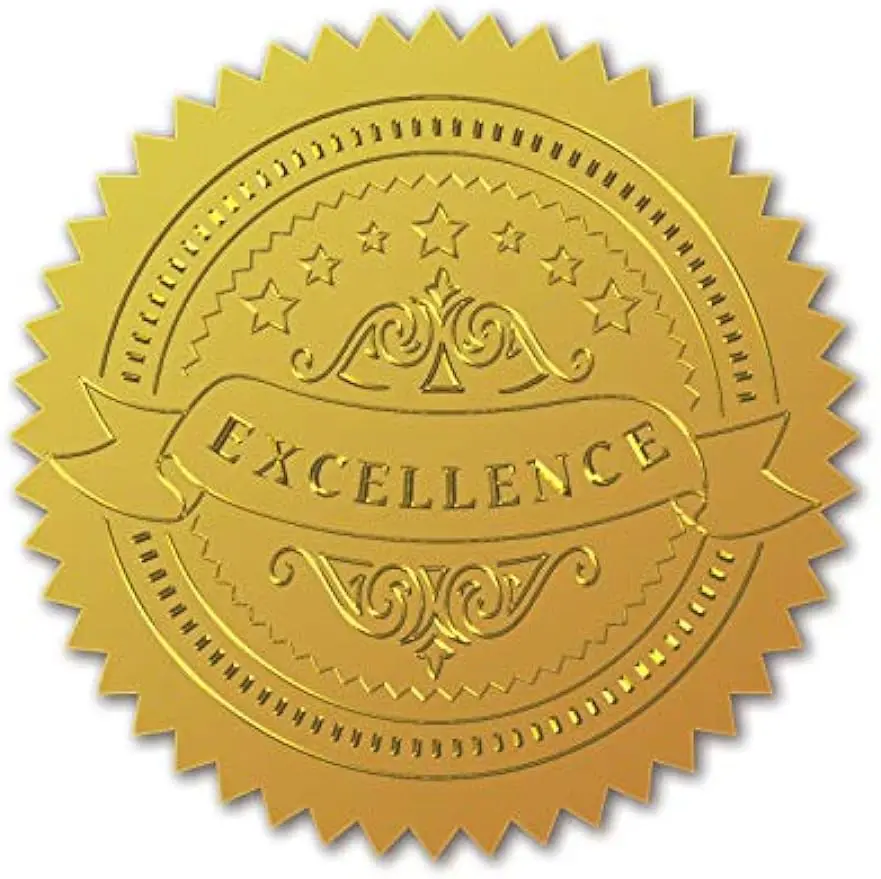 

Excellence Gold Foil Certificate Seals Self Adhesive Embossed Seals Gold Stickers 100pcs Medal Decoration Labels