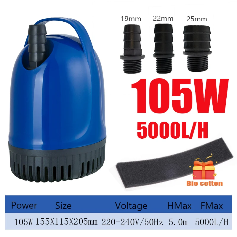 18/25/45/60/85/105W 1300-5000L/H Submersible Water Pump 220V Aquarium Fish Pond Tank Spout Marin Temperature Control Clean