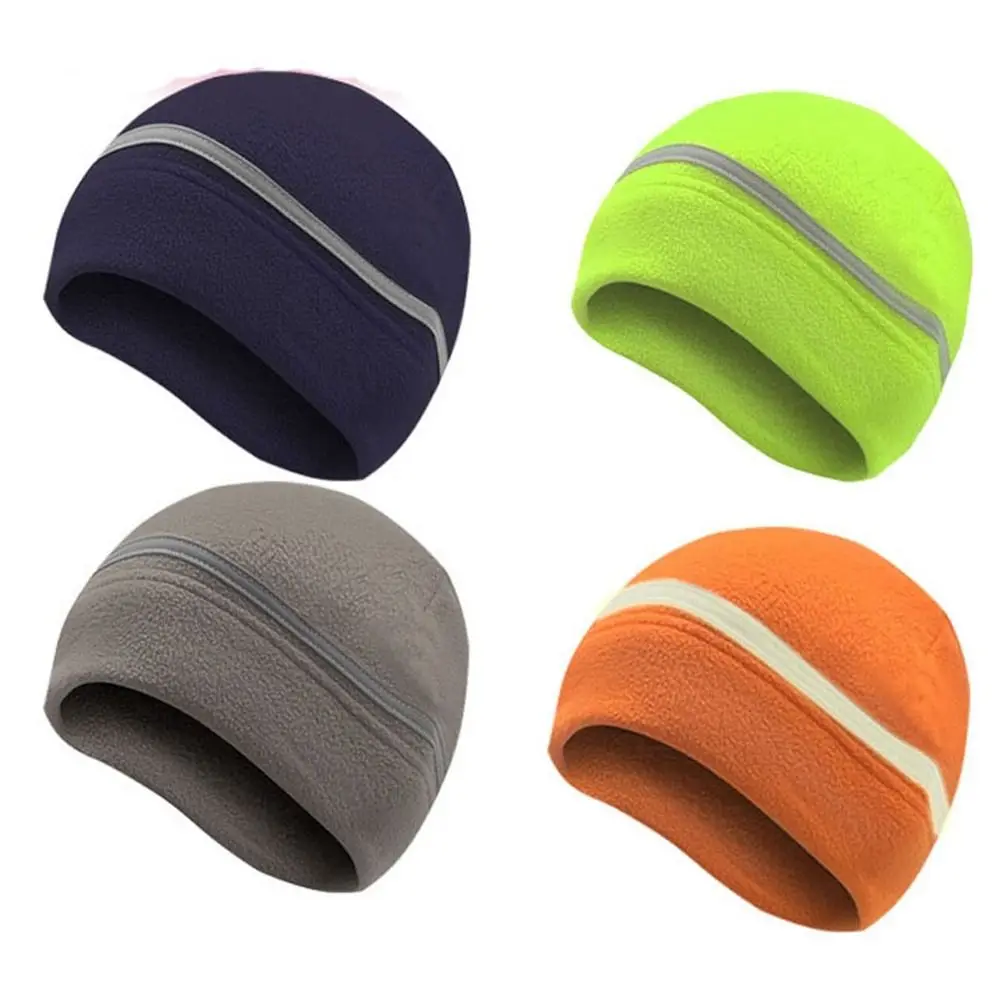 Unisex Warm Fleece Fabric Hats Outdoor Reflective Plush Insulation Cap Breathable Sweat Wicking Cycling Sports Warm Running Caps