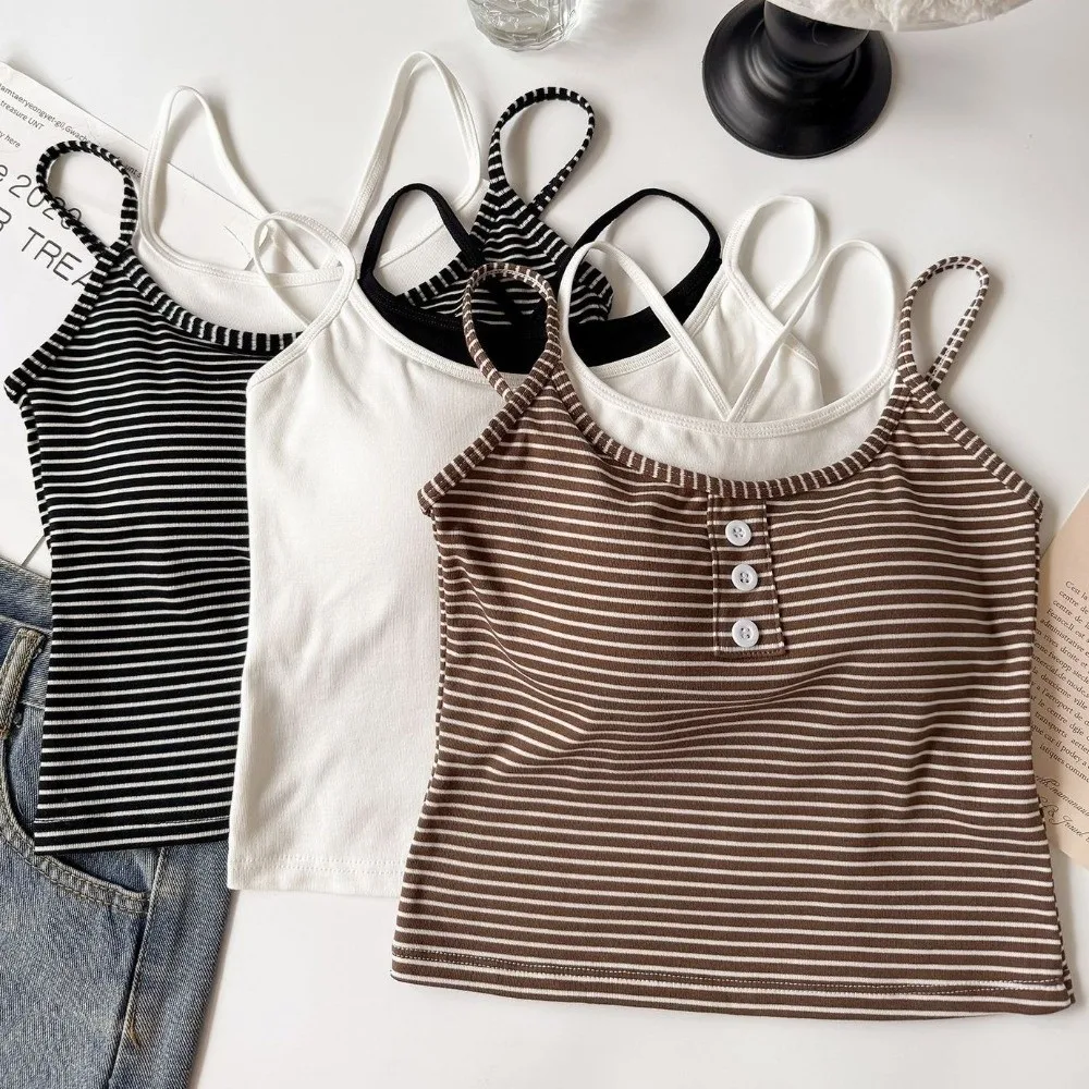 Breathable With Chest Cushion Stripe Camisole Sleeveless Streetwear Stripe Corset Y2K Skinny Vest Tanks Suspender Vest Travel
