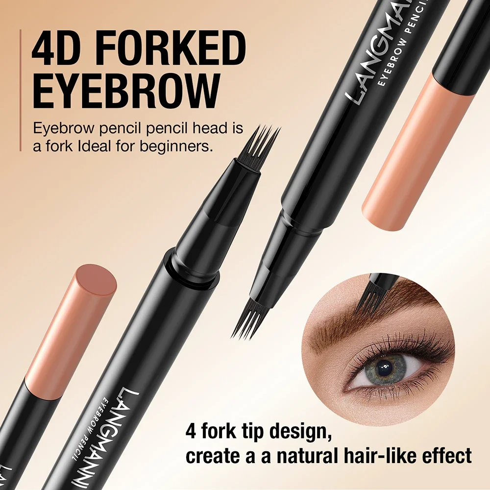 EyebloggPays l-Stylo à sourcils liquide imperméable à l'eau, stylo à sourcils, rehausseur de teinte de tatouage, sans décoloration, noir, marron, pointe à 4 fourches, cosmétiques