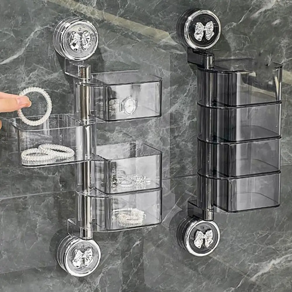 

Plastic Suction Cup Rotating Jewelry Box Wall Mounted Dustproof Multilayer Jewelry Box Cute Moisture-proof