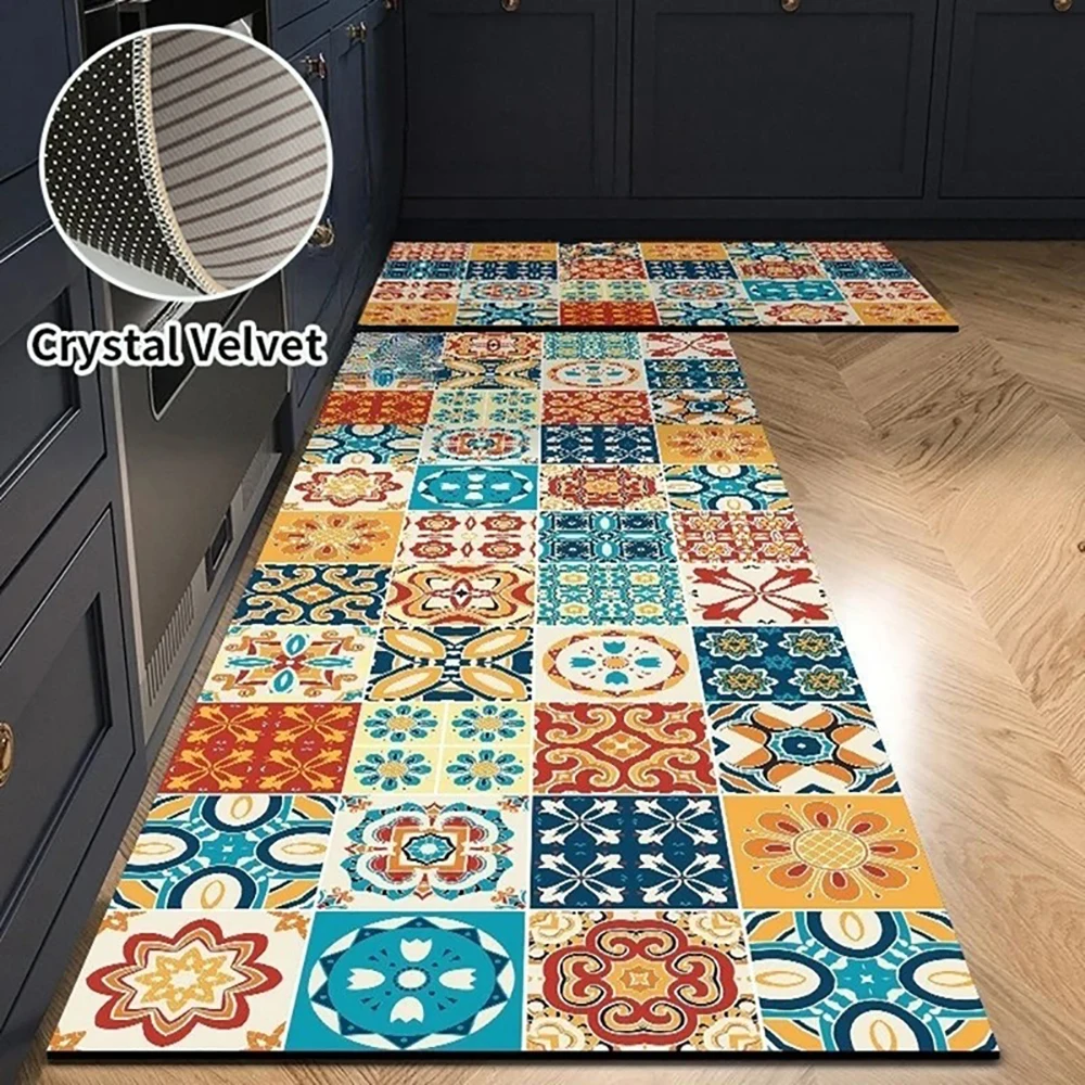 Rutschfeste Küchenmatte aus Kristallsamt, super saugfähige Fußmatten für die Küche, lange Teppiche, Badezimmer-Eingangstürmatte, Schlafzimmer, lange Teppiche – Detail 14