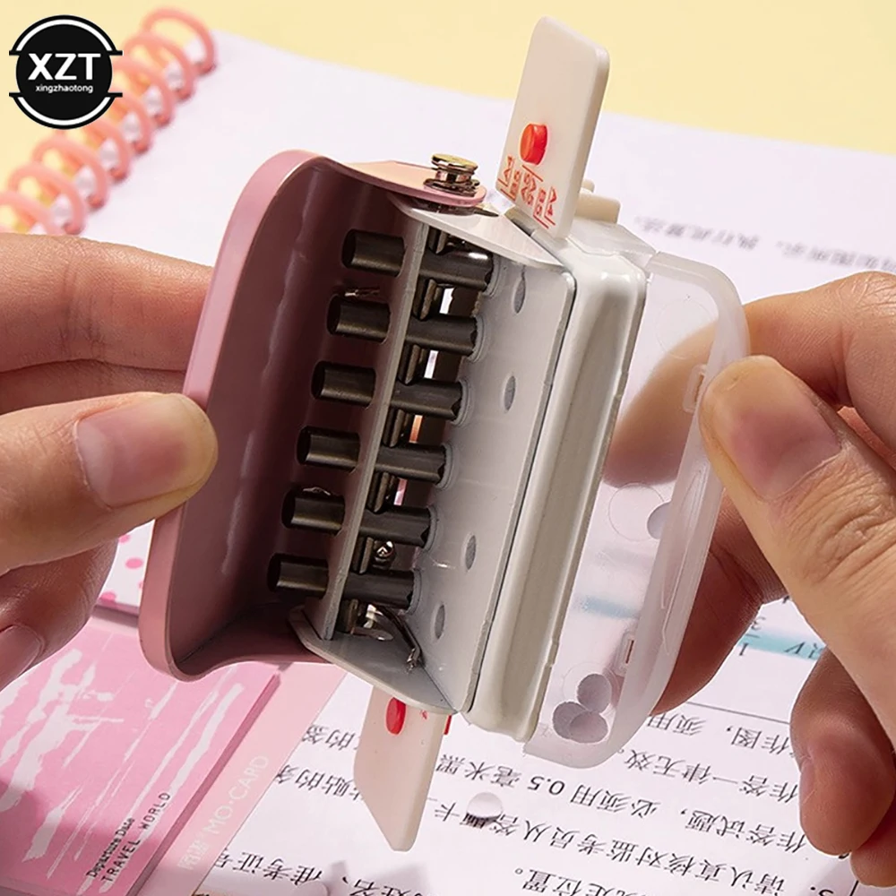 Portable 6-Hole Paper Punch Handheld Metal Hole Puncher Capacity 6mm for A4 A5 B5 for Notebook Scrapbook Diary Binding