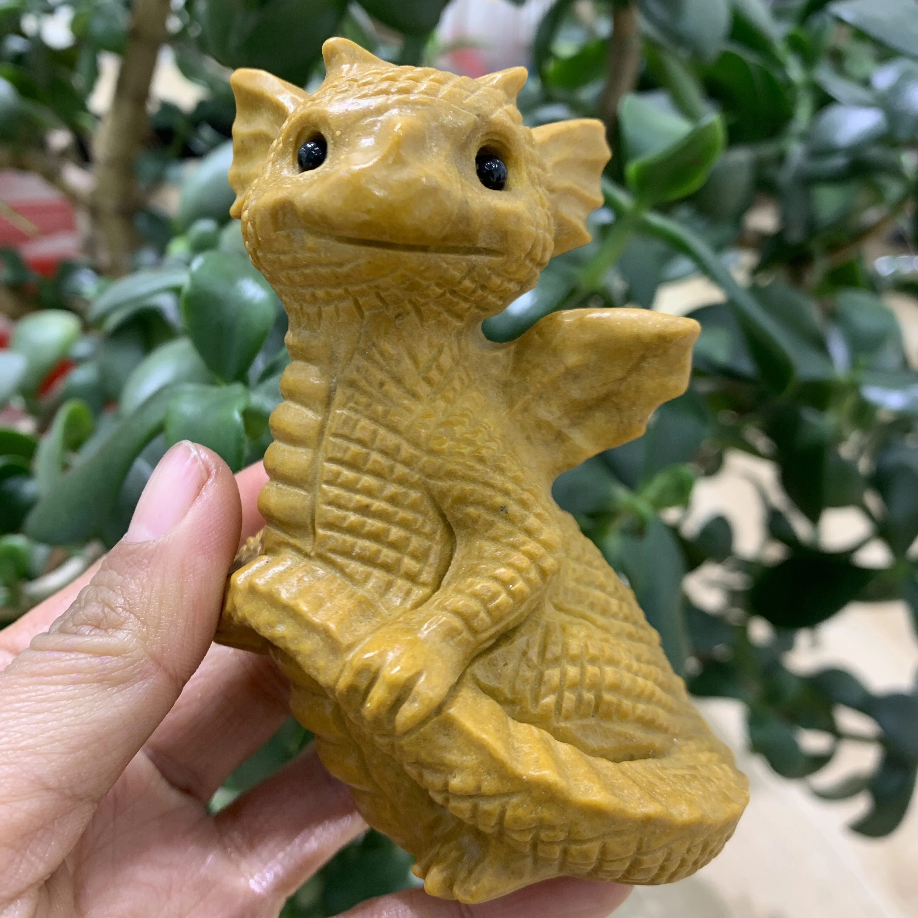 

75 мм натуральный желтый нефритовый Динозавр для украшения рабочего стола