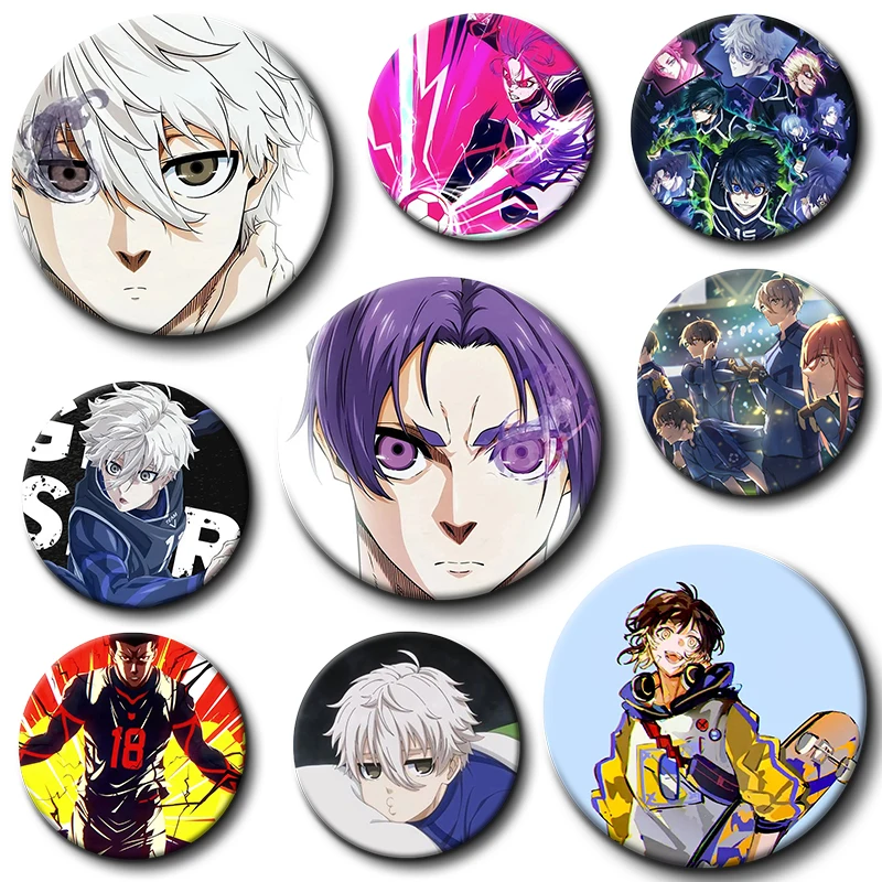 Anime BLUE LOCK botón Pin personaje de dibujos animados Nagi Seishiro broche insignia Cosplay accesorios decoración Fans recoger amigos regalo 58mm